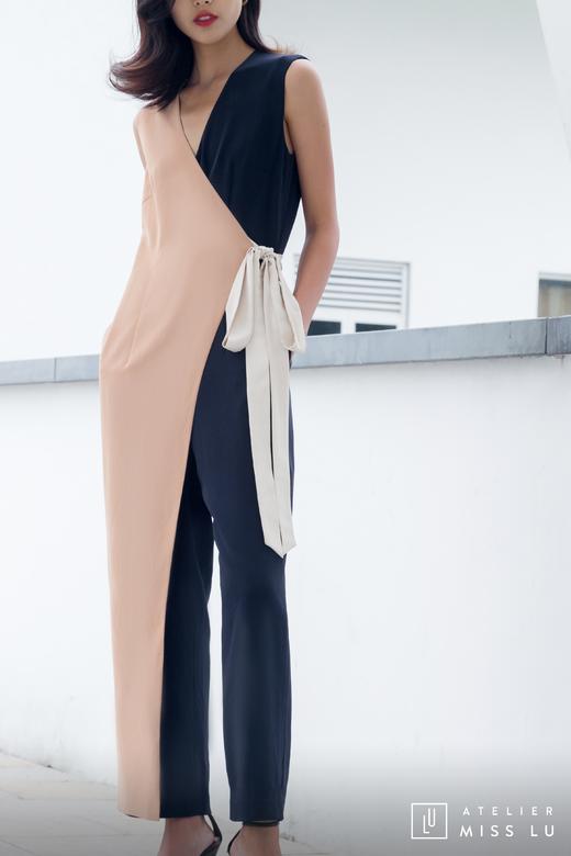 AtelierMissLu / Melissa-三色拼接侧带连身裤 商品图14