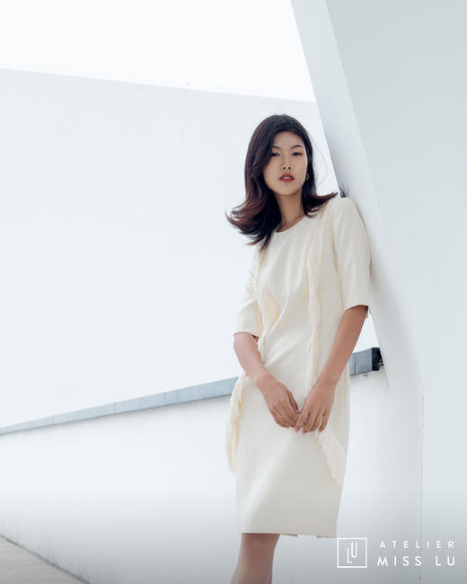 AtelierMissLu / Annet-珍珠白两侧流苏装饰连身裙 商品图10