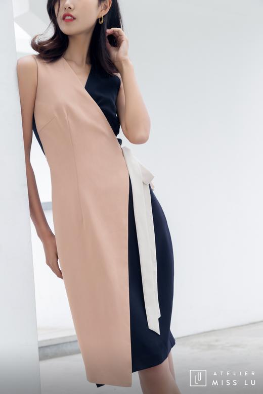 AtelierMissLu / Hayley-三色拼接侧带连身裙 商品图9