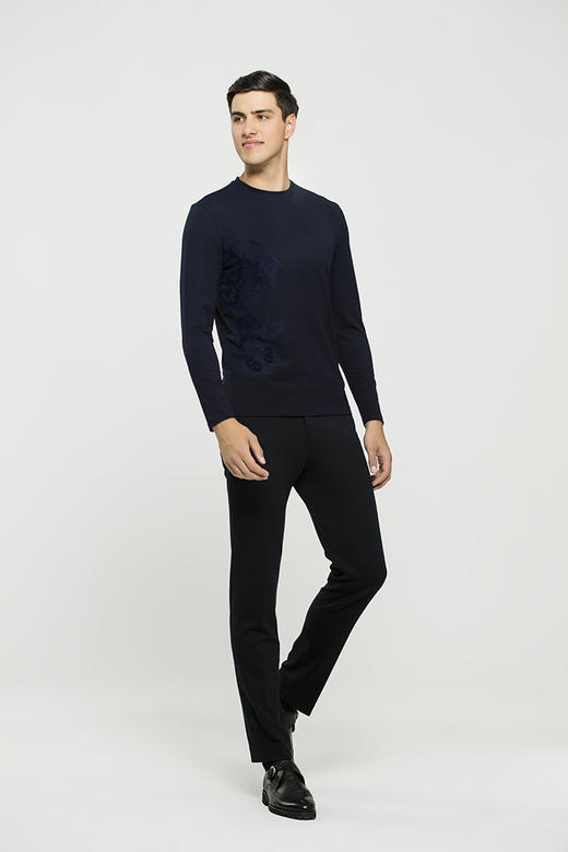 callisto藏青莫代尔混纺长袖T恤 FOTSL013NA 商品图1