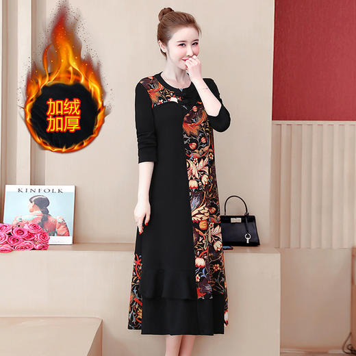 YH-3t251-9129秋冬新款韩版时尚大码加绒加厚连衣裙 商品图2