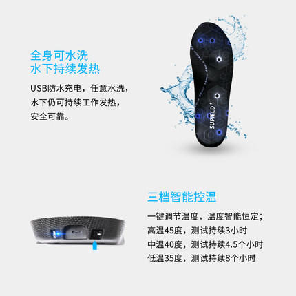 Supield素湃黑科技宇航蓝奇热气凝胶智能加热温控保暖鞋垫男女款 商品图3