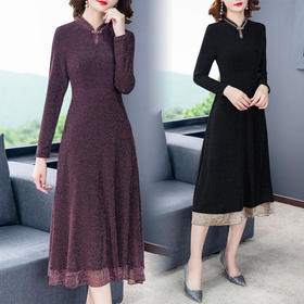 SML-8902秋季新款长袖立领高腰显瘦亮丝打底裙