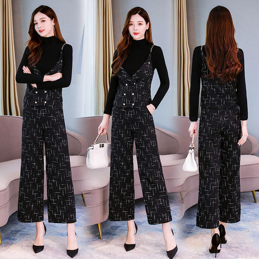 CQ  SYY1965时尚三件套粗纺背带上衣加阔腿裤 商品图0