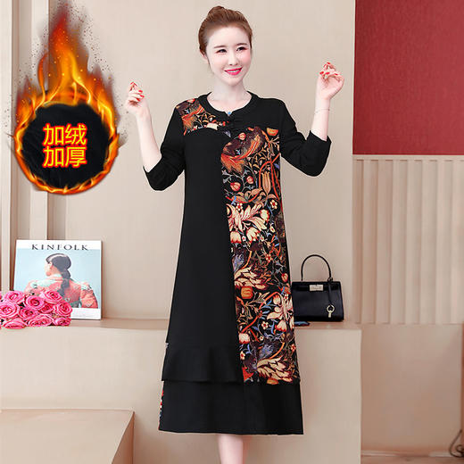 YH-3t251-9129秋冬新款韩版时尚大码加绒加厚连衣裙 商品图4