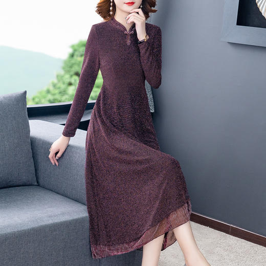 SML-8902秋季新款长袖立领高腰显瘦亮丝打底裙 商品图2