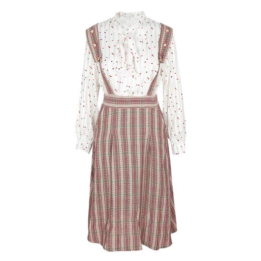 欧芮儿新款波点雪纺衬衫女背带裙连衣裙两件套时尚套装 商品图4