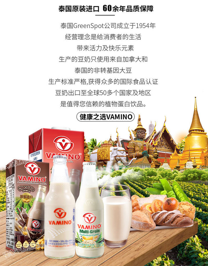 vamino哇米诺泰国豆奶瓶装饮料进口巧克力味早餐奶300ml12瓶