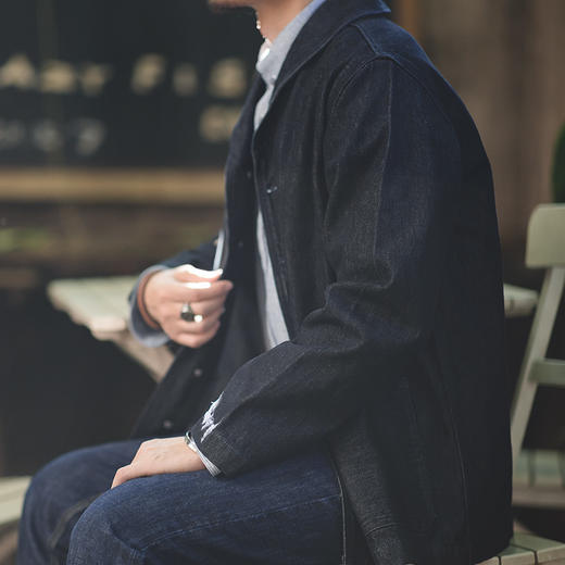 工装优选 美式休闲水洗丹宁夹克阿美咔叽vintage蓝色牛仔外套男士 商品图3