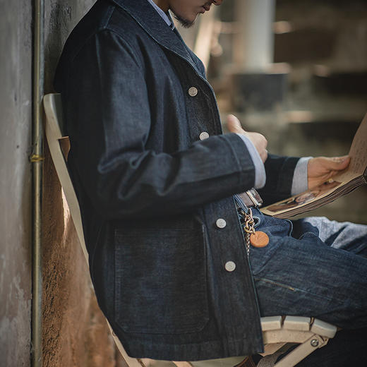 工装优选 美式休闲水洗丹宁夹克阿美咔叽vintage蓝色牛仔外套男士 商品图0