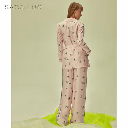 SANGLUO桑罗秋新品长袖睡衣套装 印花小猫刺绣桑蚕丝两件套女 商品图4