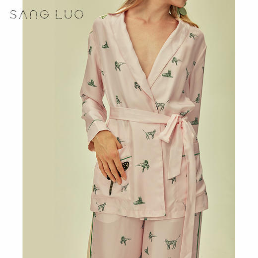 SANGLUO桑罗秋新品长袖睡衣套装 印花小猫刺绣桑蚕丝两件套女 商品图1