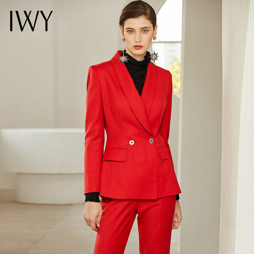 IWY/红色西装套装女后开叉衣摆西服高端职业装正装工作服193025C1+P3-1 商品图1