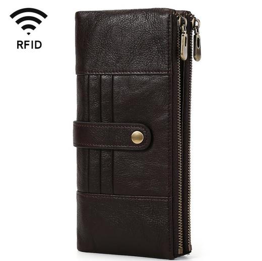 【男士钱包】 .多卡位RFID防盗刷钱包 男士真皮双拉链零钱夹搭扣长款手拿wallet 商品图0