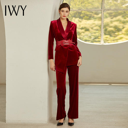 IWY/丝绒西服酒红色西装套装女正装OL工作服高端职业装 194016C1P3 商品图1
