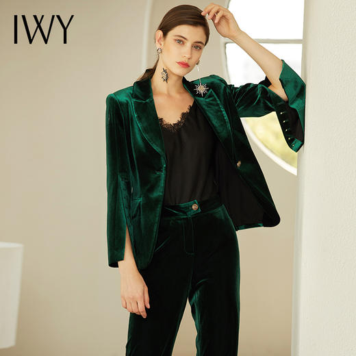 IWY/职业装女套装时尚墨绿色西装丝绒西服OL工作服商务正装面试装194003C1+P3-1 商品图2