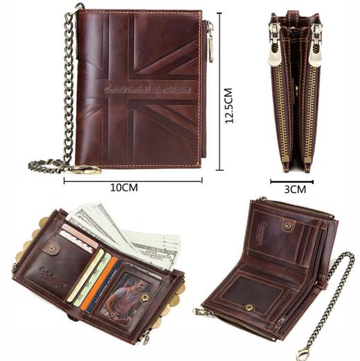 【服饰鞋包】黑天使复古疯马牛皮双拉链零钱包RFID短款男士钱包 商品图2