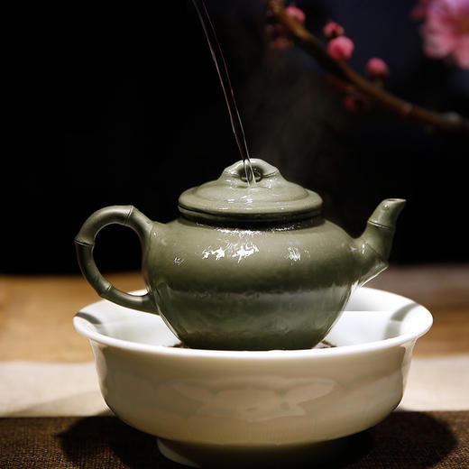 功夫茶具.宜兴名家手工紫砂壶.原矿民国绿笑樱竹节壶 商品图0