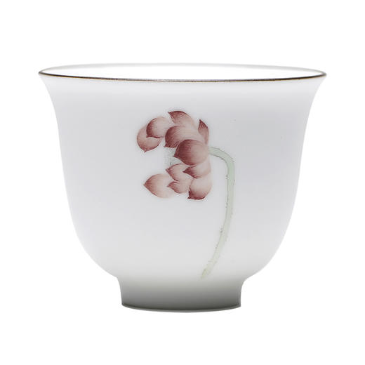 陶瓷功夫茶具.定窑白手绘单莲小茶杯 商品图4