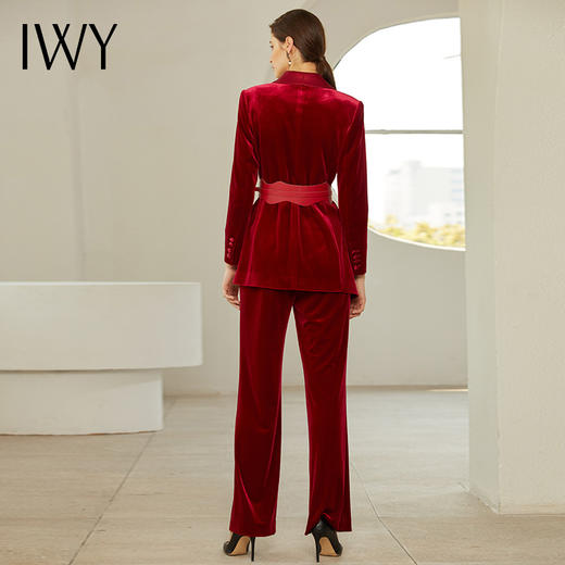 IWY/丝绒西服酒红色西装套装女正装OL工作服高端职业装 194016C1P3 商品图4