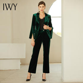 IWY/职业装女套装时尚墨绿色西装丝绒西服OL工作服商务正装面试装194003C1+P3-1