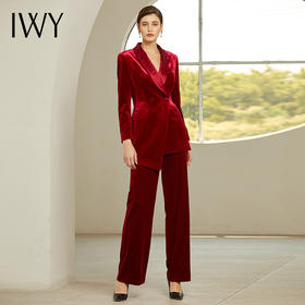 IWY/丝绒西服酒红色西装套装女正装OL工作服高端职业装 194016C1P3