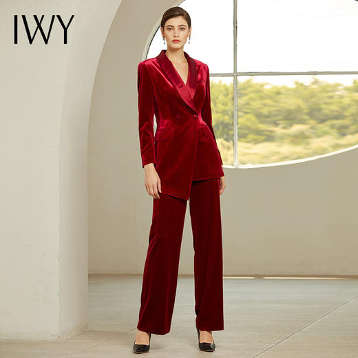 IWY/丝绒西服酒红色西装套装女正装OL工作服高端职业装 194016C1P3 商品图0