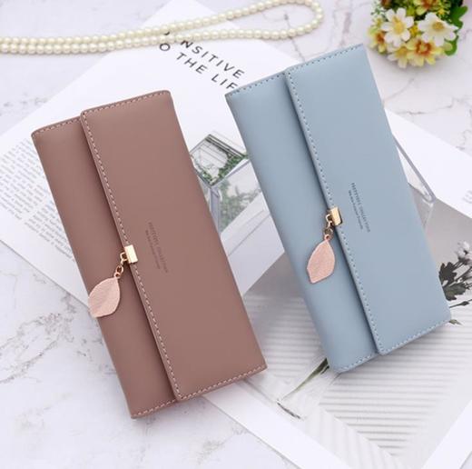 【服饰鞋包】长款普瑞蒂日韩小清新树叶吊坠PU皮夹大容量三折女士手拿包 商品图2