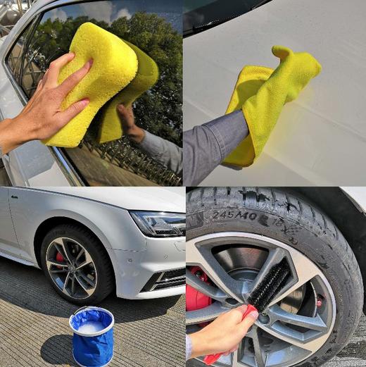 【清洁工具】洗车手套工具套装组合汽车清洁礼品套装 便携式水桶海绵5件套毛巾 商品图1
