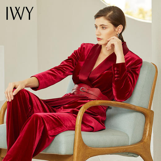 IWY/丝绒西服酒红色西装套装女正装OL工作服高端职业装 194016C1P3 商品图3