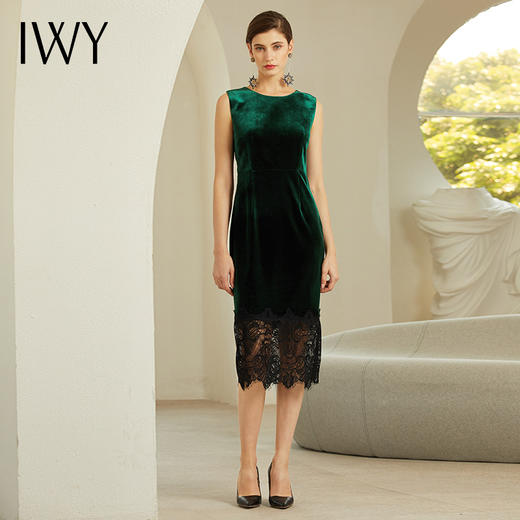 IWY/女士正装套装职业装墨绿色丝绒西装套裙商务装时尚蕾丝裙摆194003C1+Q1-1 商品图3