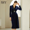 IWY/港风女装藏蓝色连衣裙名媛气质丝绒中长款过膝裙子194007Q1 商品缩略图0