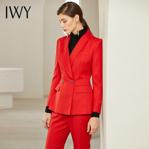 IWY/红色西装套装女后开叉衣摆西服高端职业装正装工作服193025C1+P3-1 商品图3