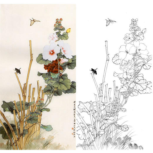 田世光工笔竖幅花鸟白描底稿村头小景多种白描尺寸可选sg20