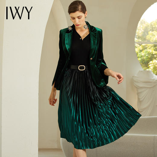 IWY/墨绿色西装套装女丝绒西服套裙百褶裙高端职业装194003C1+S9697-G-1 商品图1