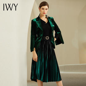 IWY/墨绿色西装套装女丝绒西服套裙百褶裙高端职业装194003C1+S9697-G-1