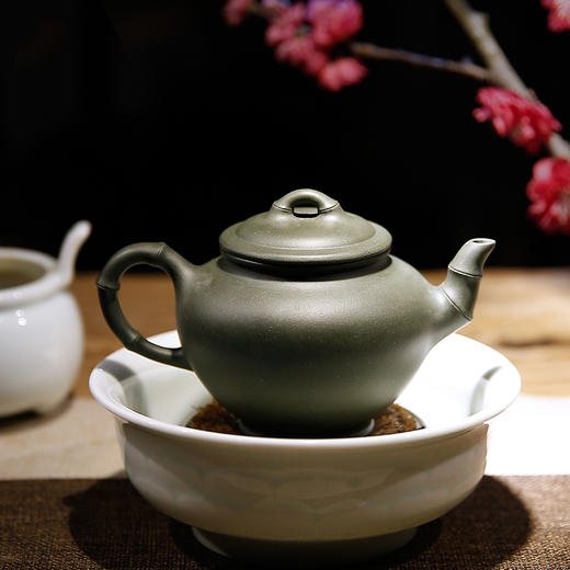 功夫茶具.宜兴名家手工紫砂壶.原矿民国绿笑樱竹节壶 商品图4