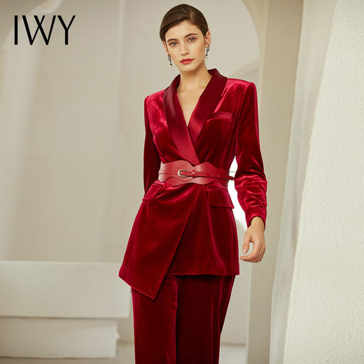 IWY/丝绒西服酒红色西装套装女正装OL工作服高端职业装 194016C1P3 商品图2