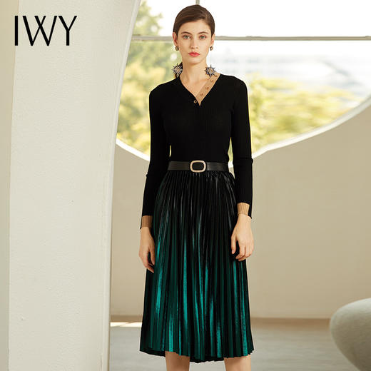 IWY/墨绿色西装套装女丝绒西服套裙百褶裙高端职业装194003C1+S9697-G-1 商品图3