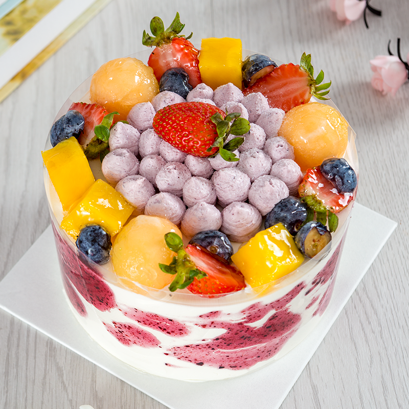 蓝颜知己下午茶 5寸 直径约12.5cm 无生日帽和生日蜡烛 配刀叉碟