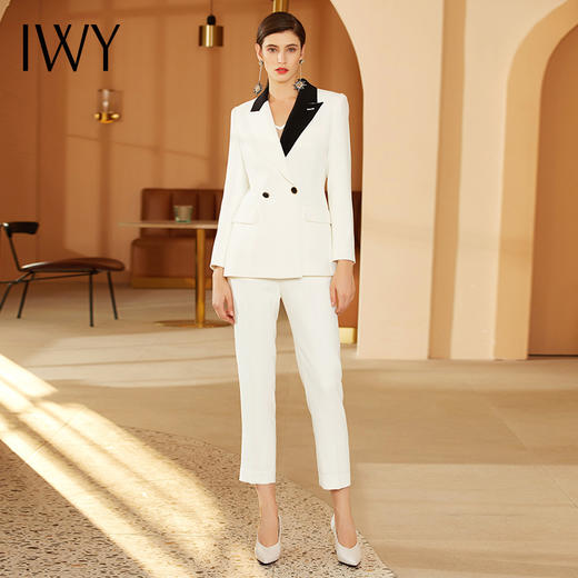 IWY/端庄白色西装套装女职业装气质女神范商务正装面试装西服194072C1+P1-1 商品图0