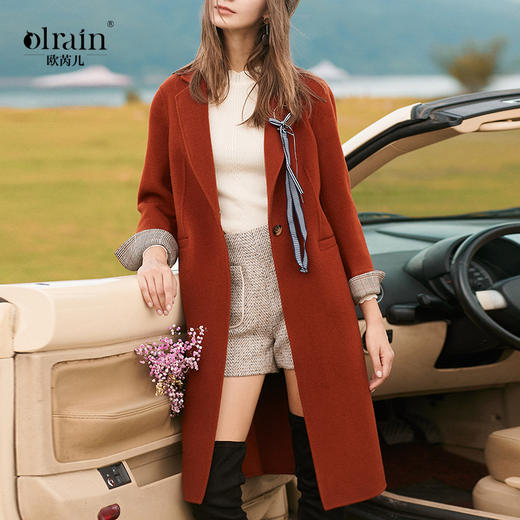 欧芮儿冬装女毛呢外套女中长款百搭双面呢呢子大衣 商品图0