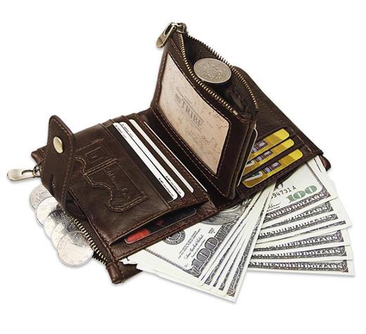 【服饰鞋包】钱包RFID防盗刷钱包三折多卡位疯马皮男士钱包 商品图2