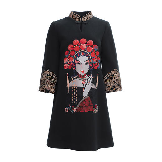 OG-99354秋冬重工刺绣中高端名族风立领毛呢连衣裙 商品图4