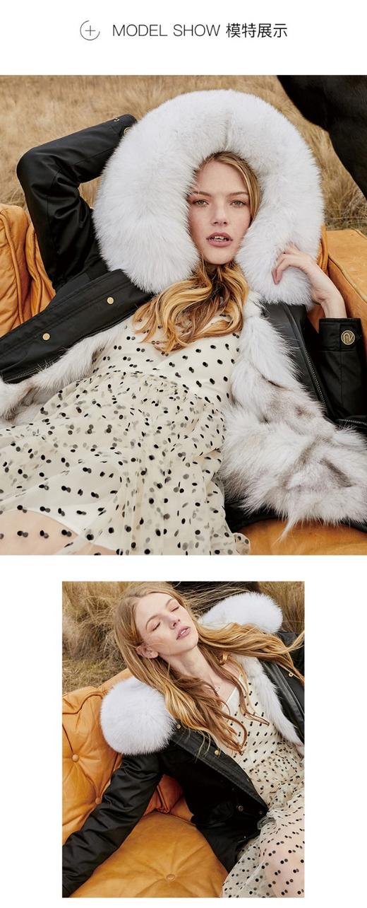 【授权商品】OZLANA经典雪狐狐狸毛派克大衣192072派克服2019冬款新款皮草外套女士加厚可拆卸大毛领鹅绒羽绒袖 中长款（下单请备注尺码XS~XL码 下单后20天内发货）JPY带授权招加盟代理 商品图8