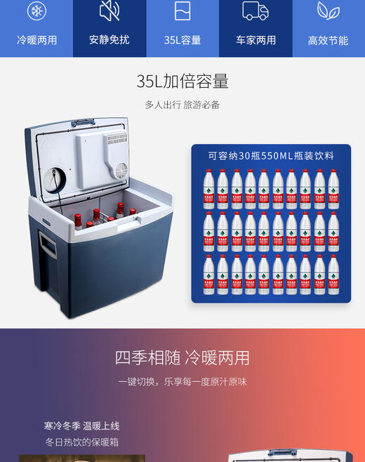 美固车载冰箱压缩机制冷冰箱冷冻冷藏便携冰箱车家两用冰箱大容量T35 陶瓷蓝JPY带授权招加盟代理 商品图2