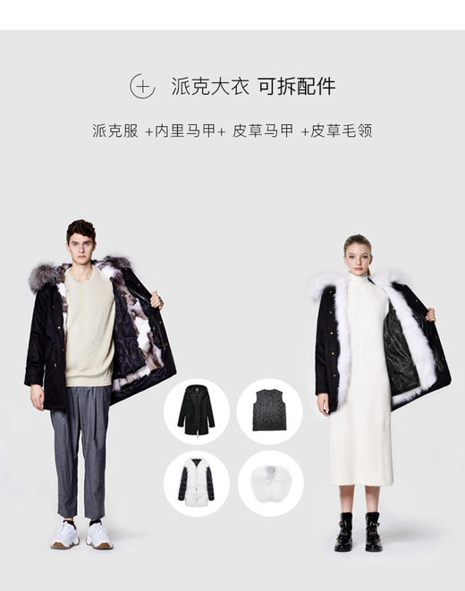 【授权商品】OZLANA经典雪狐狐狸毛派克大衣192072派克服2019冬款新款皮草外套女士加厚可拆卸大毛领鹅绒羽绒袖 中长款（下单请备注尺码XS~XL码 下单后20天内发货）JPY带授权招加盟代理 商品图12