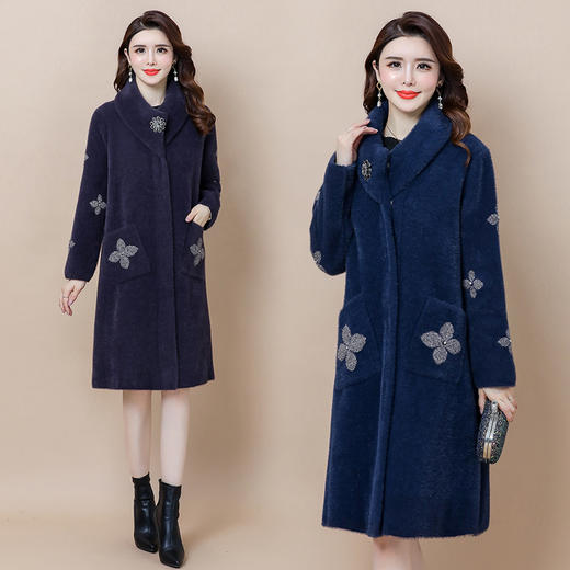 AHM qw8101中年妈妈冬款洋气连帽外套中长款大衣 商品图0