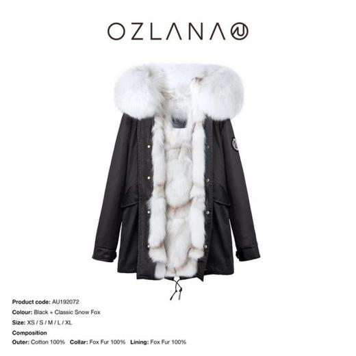 【授权商品】OZLANA经典雪狐狐狸毛派克大衣192072派克服2019冬款新款皮草外套女士加厚可拆卸大毛领鹅绒羽绒袖 中长款（下单请备注尺码XS~XL码 下单后20天内发货）JPY带授权招加盟代理 商品图0