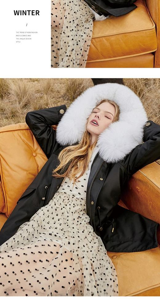 【授权商品】OZLANA经典雪狐狐狸毛派克大衣192072派克服2019冬款新款皮草外套女士加厚可拆卸大毛领鹅绒羽绒袖 中长款（下单请备注尺码XS~XL码 下单后20天内发货）JPY带授权招加盟代理 商品图10